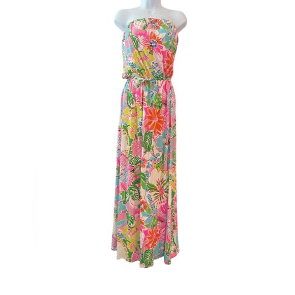 LILLY PULITZER Nosey Posey Floral strapless Maxi size Medium - Picture 2 of 6